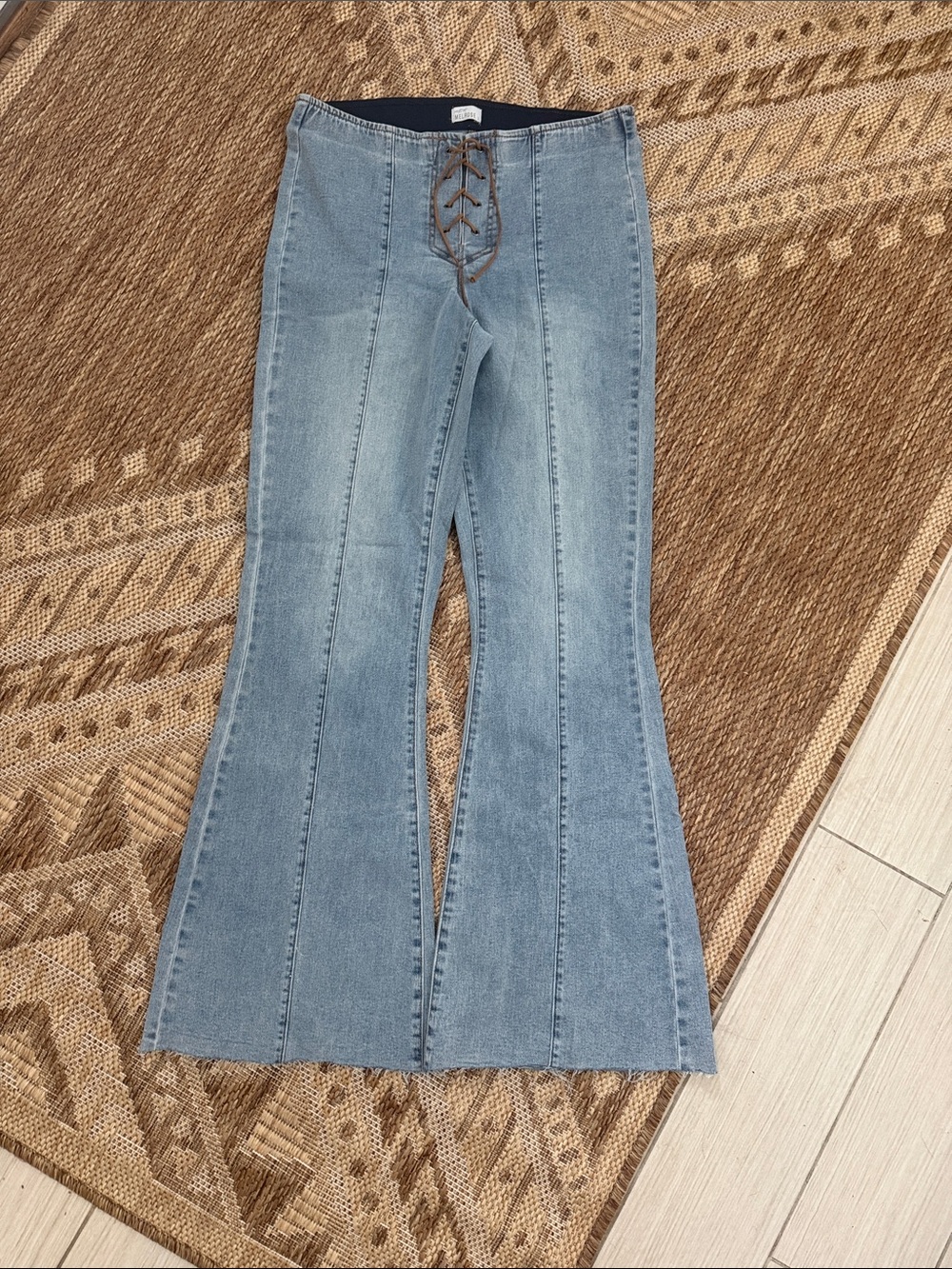 Lace-Up Light Blue Flare Jeans
